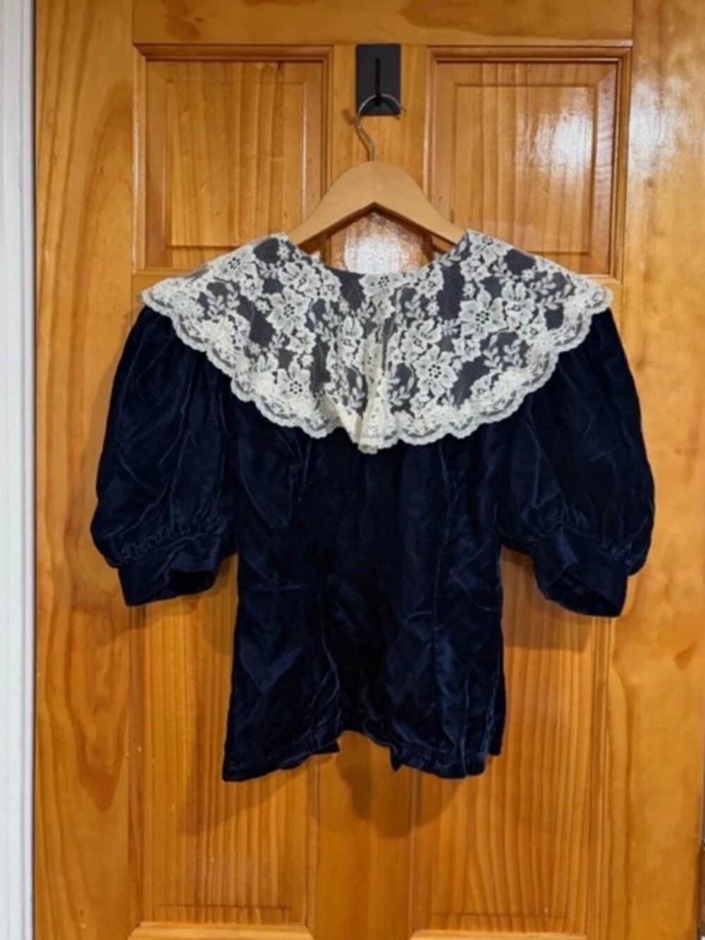 Vintage Gunne Sax Velvet Lace Collar Blouse Navy Victorian Cottagecore 3/4 - Picture 4 of 8
